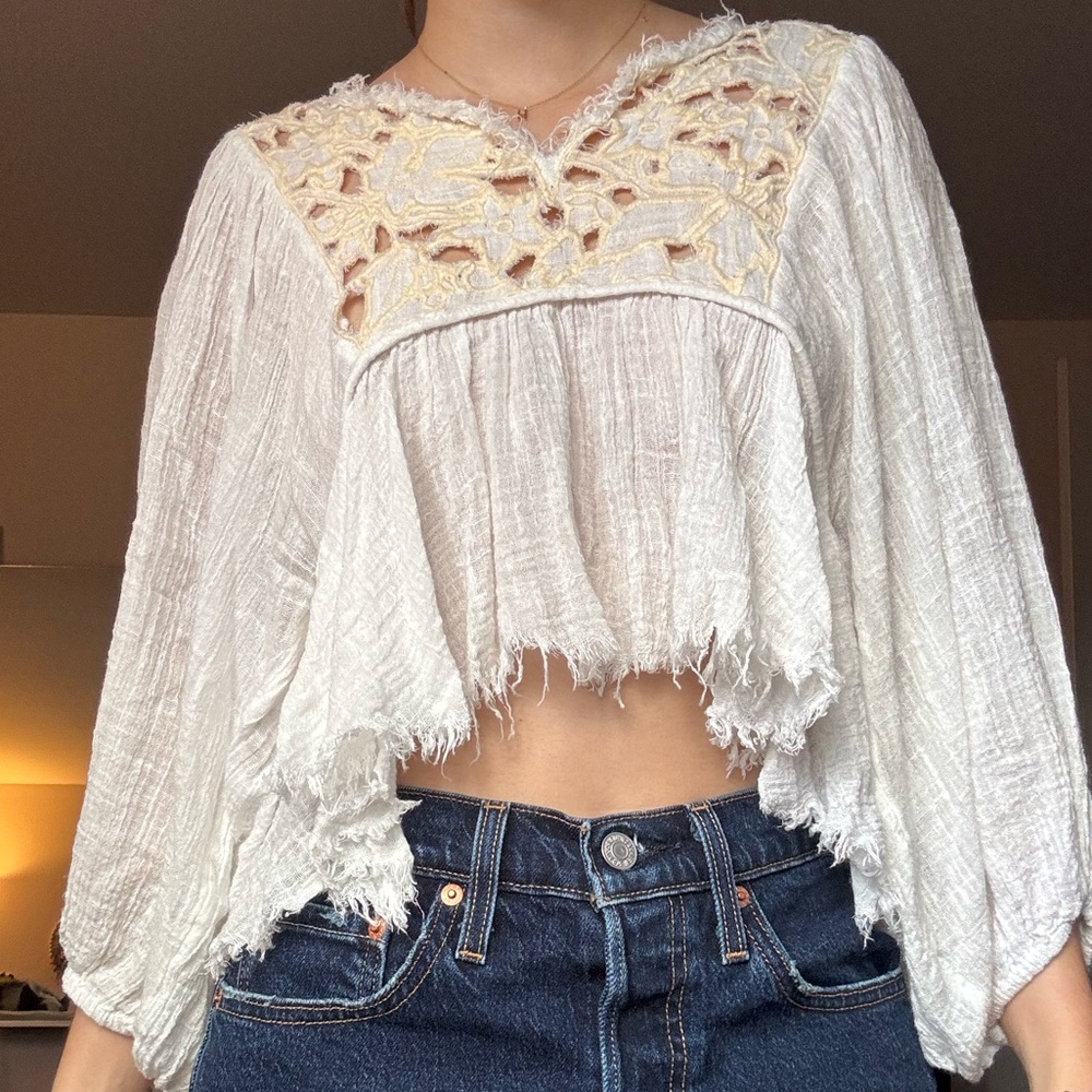 Free People Cream Textured Blouse